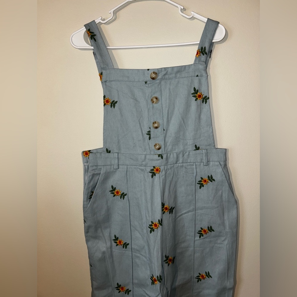 NWT blue floral cider long overalls with adjustable straps